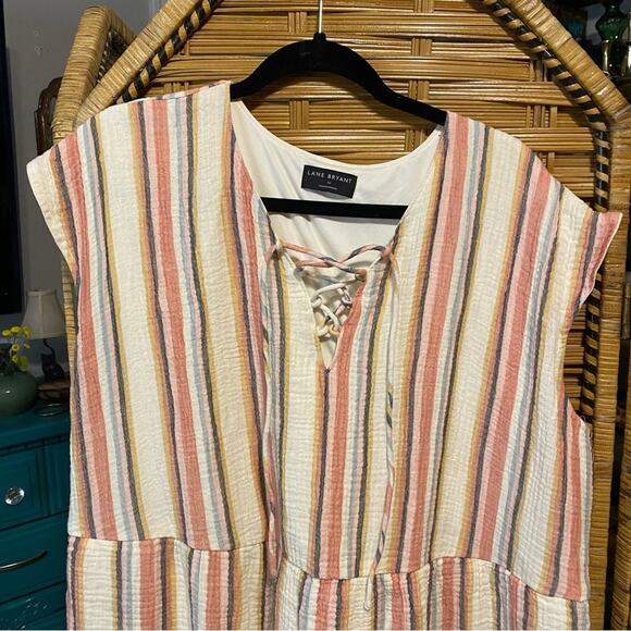 Lane Bryant Striped front lace up knee length tiered dress 100% cotton size 16 - Picture 3 of 8